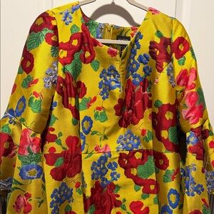 Bright Yellow Floral Jacquard Dress